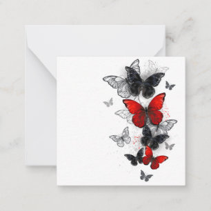 Flying Black en Red Morpho Vlinders Notitiekaartje