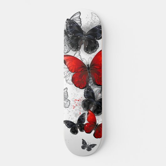 Flying Black en Red Morpho Vlinders Persoonlijk Skateboard (Voorkant)