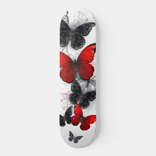 Flying Black en Red Morpho Vlinders Persoonlijk Skateboard (Voorkant)