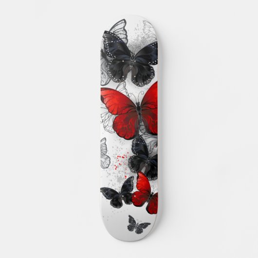 Flying Black en Red Morpho Vlinders Persoonlijk Skateboard (Voorkant)
