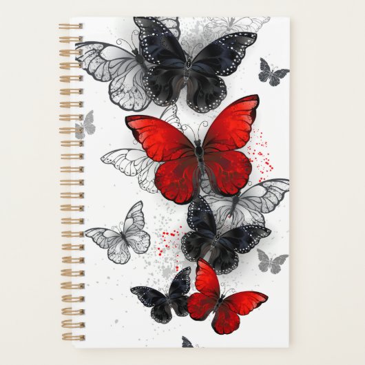 Flying Black en Red Morpho Vlinders Planner (Voorkant)