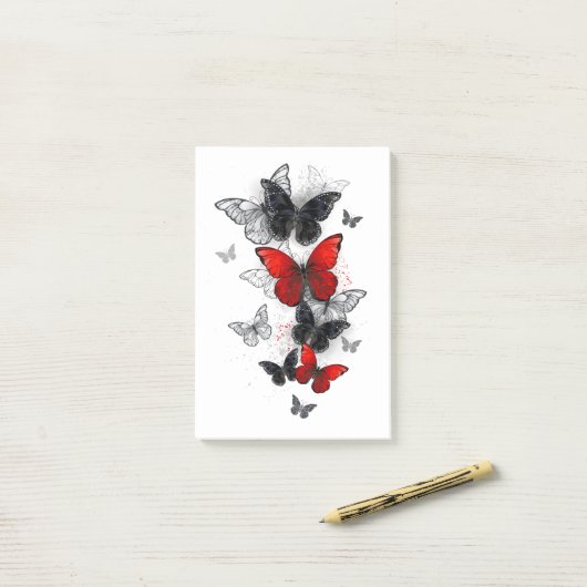 Flying Black en Red Morpho Vlinders Post-it® Notes (Op bureau)