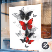 Flying Black en Red Morpho Vlinders Raamsticker (Cafe Raam)