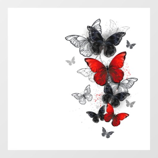 Flying Black en Red Morpho Vlinders Raamsticker (Vel)