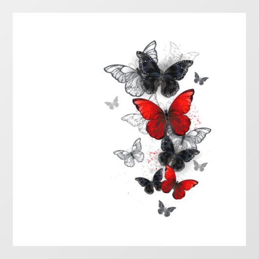 Flying Black en Red Morpho Vlinders Raamsticker (Vel)