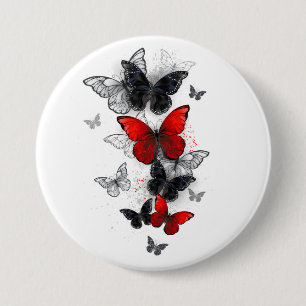 Flying Black en Red Morpho Vlinders Ronde Button 7,6 Cm