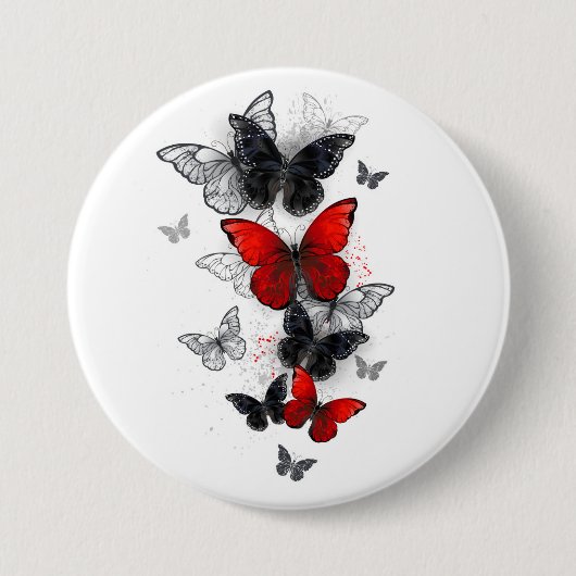 Flying Black en Red Morpho Vlinders Ronde Button 7,6 Cm (Voorkant)