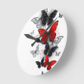 Flying Black en Red Morpho Vlinders Ronde Klok (Hoek)