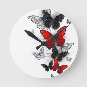 Flying Black en Red Morpho Vlinders Ronde Klok