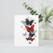 Flying Black en Red Morpho Vlinders RSVP Kaartje (Staand voorkant)