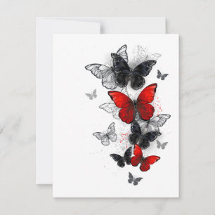 Flying Black en Red Morpho Vlinders RSVP Kaartje