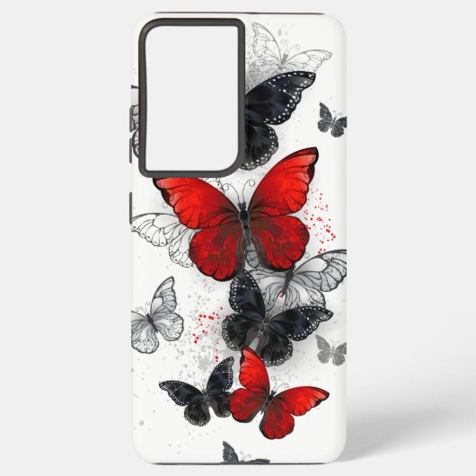 Flying Black en Red Morpho Vlinders Samsung Galaxy Hoesje (Achterkant)