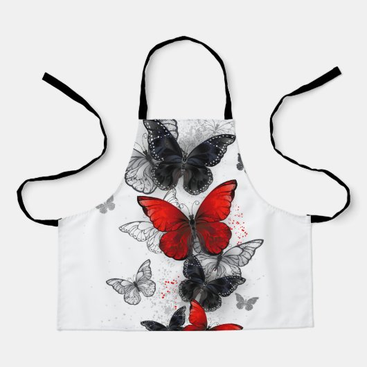 Flying Black en Red Morpho Vlinders Schort (Voorkant)
