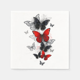 Flying Black en Red Morpho Vlinders Servet