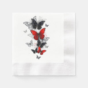 Flying Black en Red Morpho Vlinders Servet