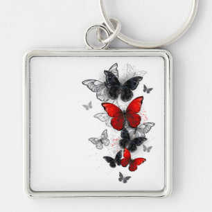Flying Black en Red Morpho Vlinders Sleutelhanger