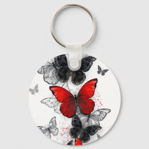 Flying Black en Red Morpho Vlinders Sleutelhanger