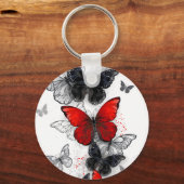 Flying Black en Red Morpho Vlinders Sleutelhanger (Achterkant)