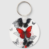 Flying Black en Red Morpho Vlinders Sleutelhanger (Achterkant)