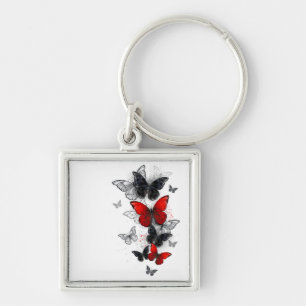Flying Black en Red Morpho Vlinders Sleutelhanger