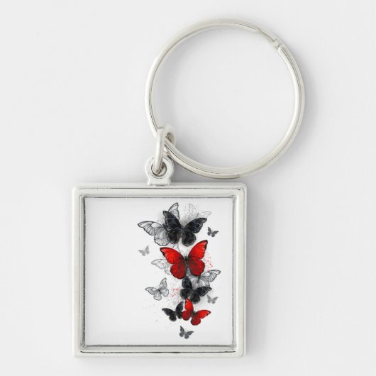 Flying Black en Red Morpho Vlinders Sleutelhanger (Voorkant)