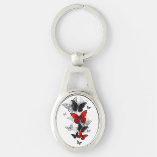 Flying Black en Red Morpho Vlinders Sleutelhanger