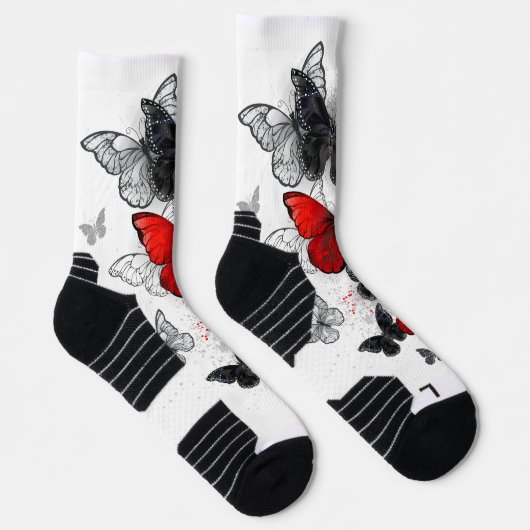Flying Black en Red Morpho Vlinders Sokken (Rechts)