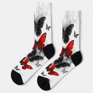 Flying Black en Red Morpho Vlinders Sokken