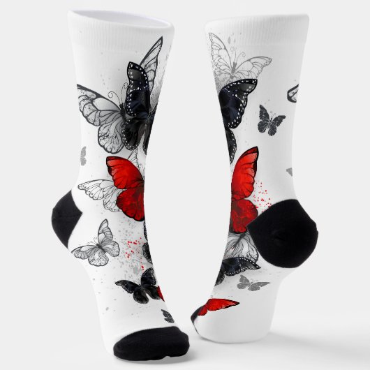 Flying Black en Red Morpho Vlinders Sokken (Gebogen)