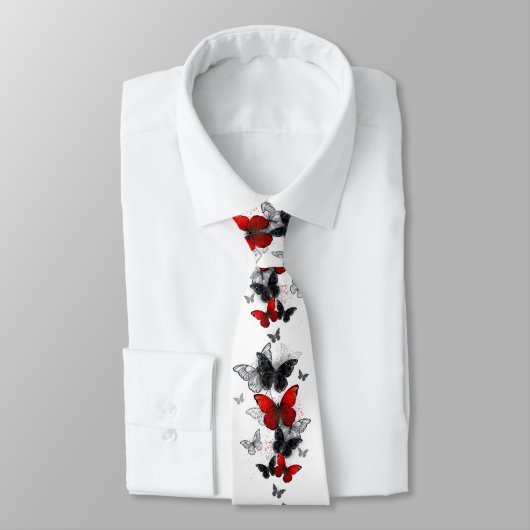 Flying Black en Red Morpho Vlinders Stropdas (Gebonden)