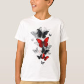 Flying Black en Red Morpho Vlinders T-shirt (Voorkant)