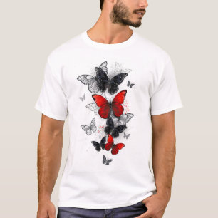 Flying Black en Red Morpho Vlinders T-shirt