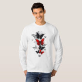 Flying Black en Red Morpho Vlinders T-shirt (Voorkant volledig)