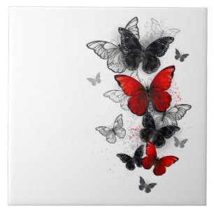 Flying Black en Red Morpho Vlinders Tegeltje