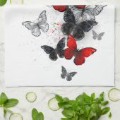 Flying Black en Red Morpho Vlinders Theedoek (Gevouwen)