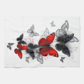 Flying Black en Red Morpho Vlinders Theedoek (Horizontaal)
