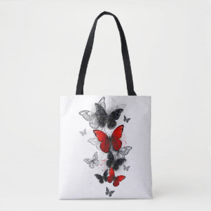 Flying Black en Red Morpho Vlinders Tote Bag