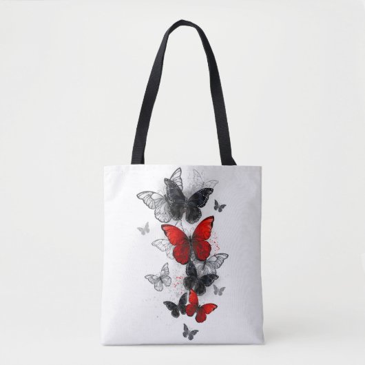 Flying Black en Red Morpho Vlinders Tote Bag (Voorkant)