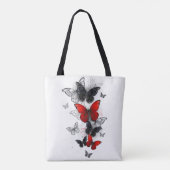 Flying Black en Red Morpho Vlinders Tote Bag (Achterkant)