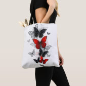 Flying Black en Red Morpho Vlinders Tote Bag (Dichtbij)