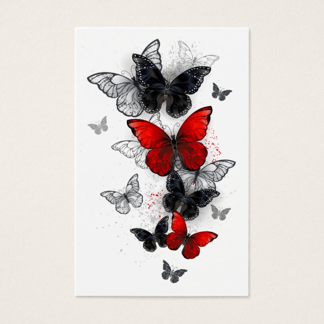Flying Black en Red Morpho Vlinders Visitekaartje (Voorkant)