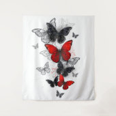 Flying Black en Red Morpho Vlinders Wandkleed (Voorkant)