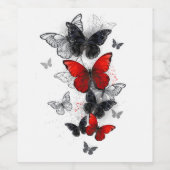 Flying Black en Red Morpho Vlinders Wijn Etiket (Enkel label)