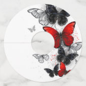 Flying Black en Red Morpho Vlinders Wijnglaslabel (Voorkant)