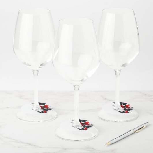 Flying Black en Red Morpho Vlinders Wijnglaslabel (Set)