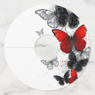 Flying Black en Red Morpho Vlinders Wijnglaslabel