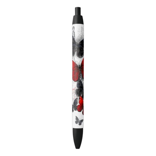 Flying Black en Red Morpho Vlinders Zwarte Inkt Pen (Voorkant Verticaal)