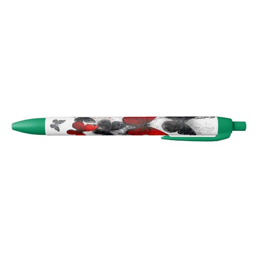 Flying Black en Red Morpho Vlinders Zwarte Inkt Pen (Bodem)