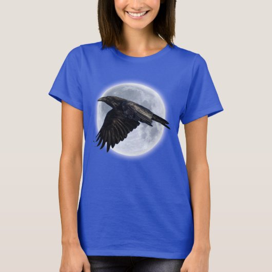 Flying Black Raven and Full Moon T-shirt (Voorkant)