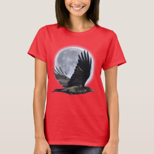 Flying Black Raven and Full Moon T-Shirt